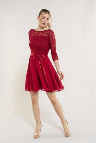 Swing Kleid - Spitze Mit Paillette/Chiffo
